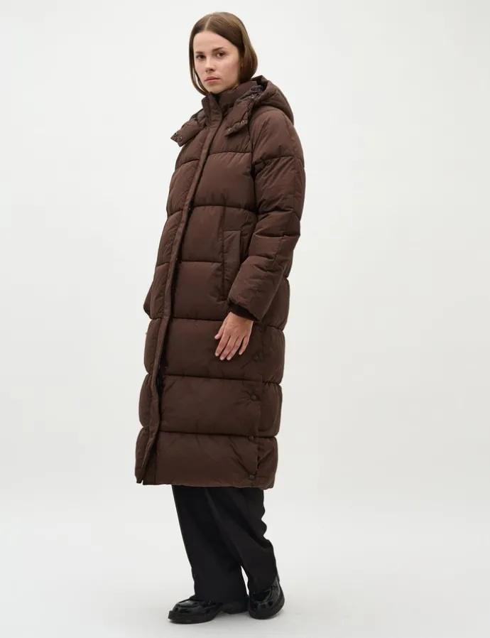 Ela Slit Puffer Jas - Donker bruin