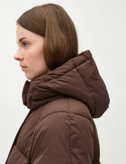 Ela Slit Puffer Jas - Donker bruin