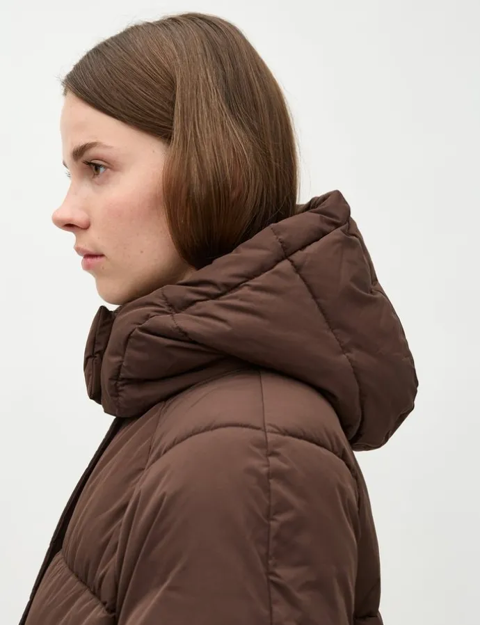 Ela Slit Puffer Jas - Donker bruin
