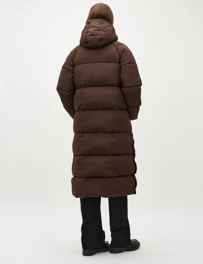 Ela Slit Puffer Jas - Donker bruin