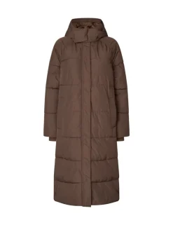 Ela Slit Puffer Jas - Donker bruin