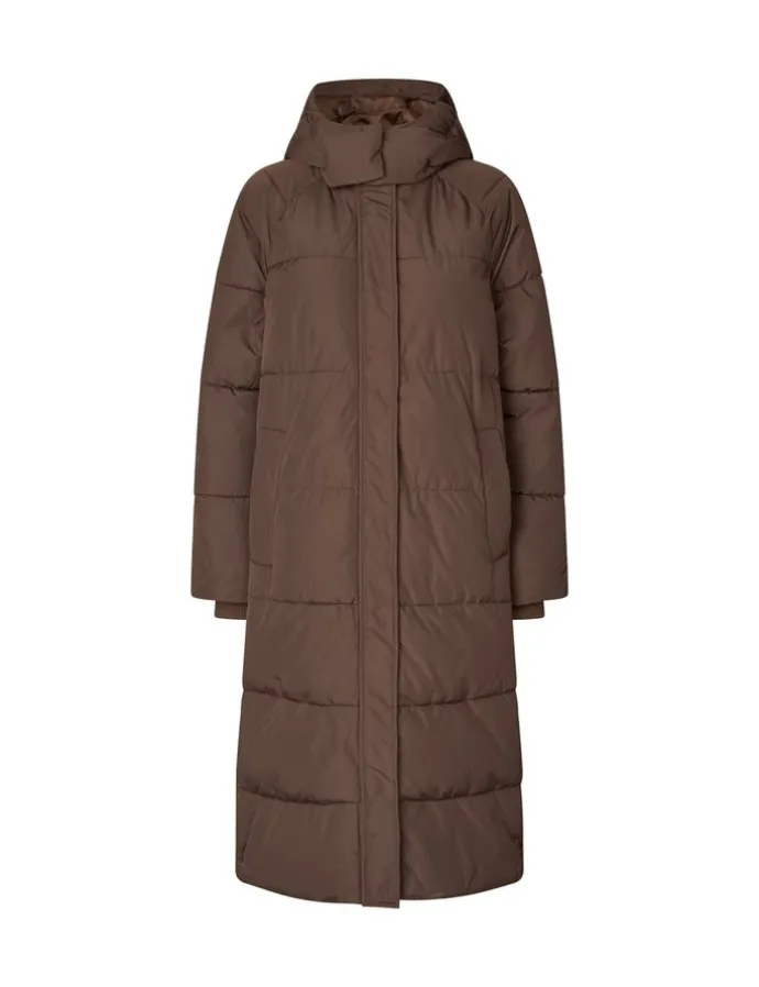 Ela Slit Puffer Jas - Donker bruin