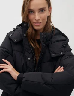 Ela Slit Puffer Jas - Zwart